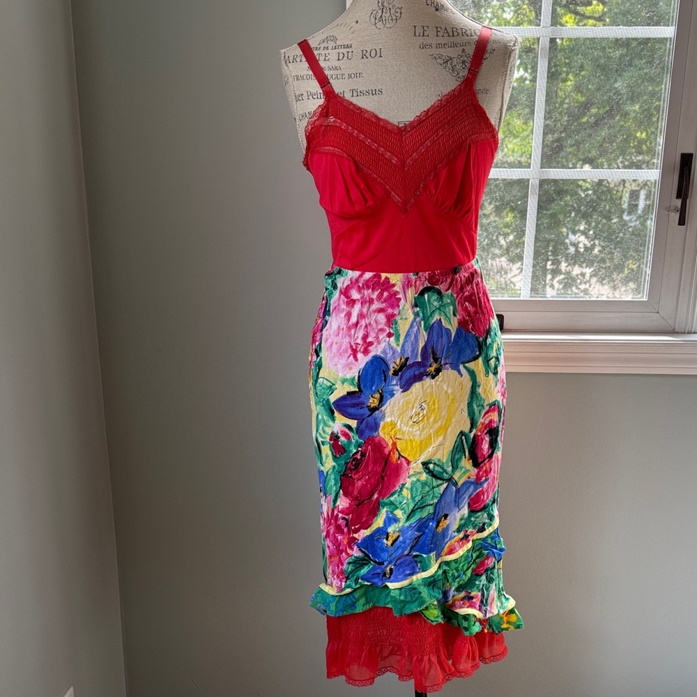 Vintage Jams World floral ruffled hem Hawaiian midi skirt size Small